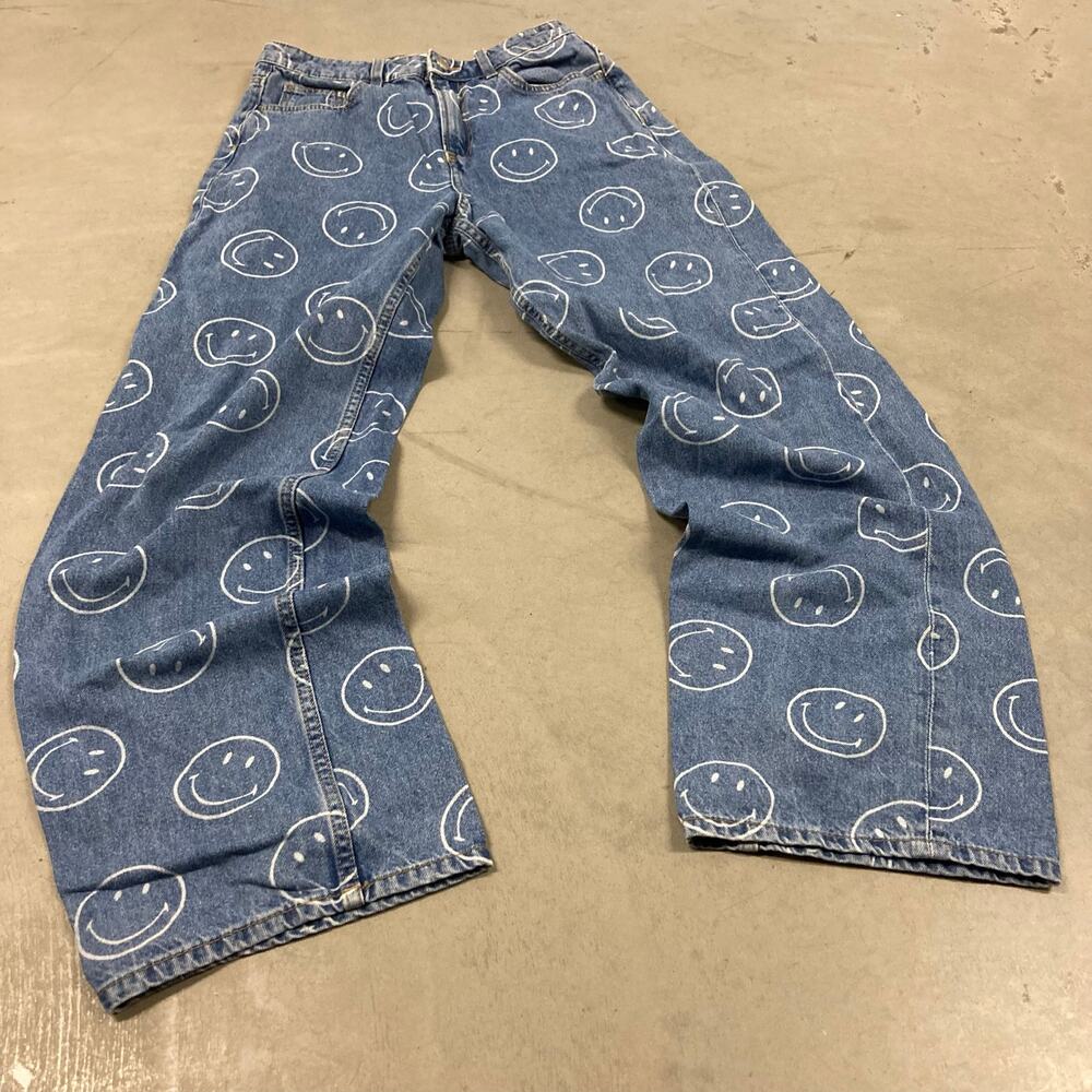 Y2K baggy smiley face denim jeans 28x30